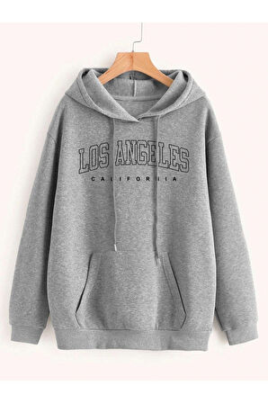 Unisex Los Angeles Baskılı Oversize Kapşonlu Sweatshirt