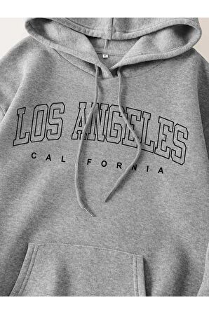 Unisex Los Angeles Baskılı Oversize Kapşonlu Sweatshirt