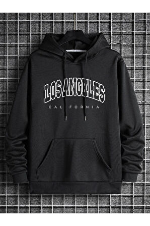 Unisex Los Angeles Baskılı Oversize Kapşonlu Sweatshirt
