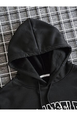 Unisex Los Angeles Baskılı Oversize Kapşonlu Sweatshirt