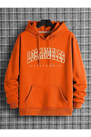 Unisex Los Angeles Baskılı Oversize Kapşonlu Sweatshirt
