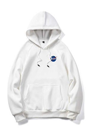 Unisex Nasa Baskılı Oversize Kapşonlu Sweatshirt