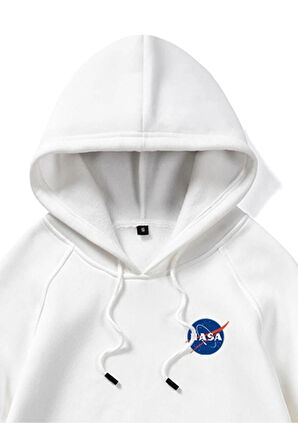 Unisex Nasa Baskılı Oversize Kapşonlu Sweatshirt