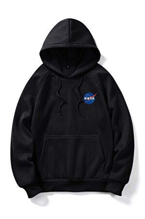 Unisex Nasa Baskılı Oversize Kapşonlu Sweatshirt