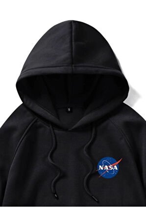 Unisex Nasa Baskılı Oversize Kapşonlu Sweatshirt