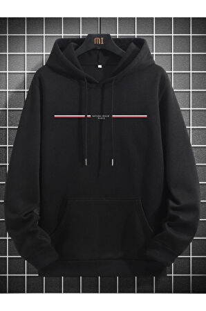 Unisex Paris Baskılı Kapşonlu Oversize Sweatshirt