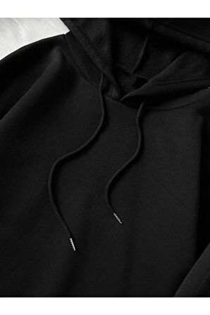 Unisex Siyah New York Baskılı Oversize Kapşonlu Sweatshirt