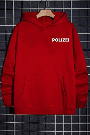 Unisex Polizei Baskılı Oversize Kapüşonlu Sweatshirt