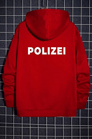Unisex Polizei Baskılı Oversize Kapüşonlu Sweatshirt