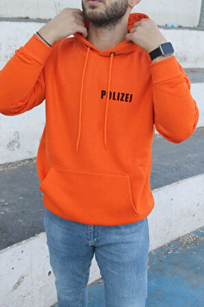 Unisex Polizei Baskılı Oversize Kapüşonlu Sweatshirt