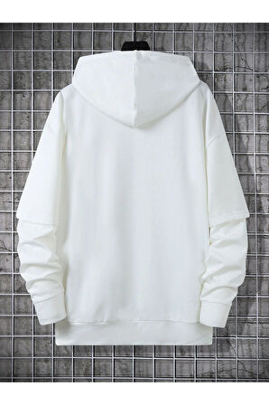 Unisex Beyaz Oversize Kapşonlu Sweatshirt