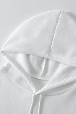 Unisex Beyaz Chicago Baskılı Oversize Kapşonlu Sweatshirt