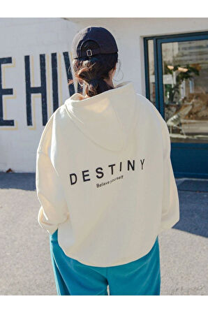 Unisex Destiny Baskılı Oversize Kapşonlu Sweatshirt