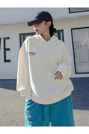 Unisex Destiny Baskılı Oversize Kapşonlu Sweatshirt