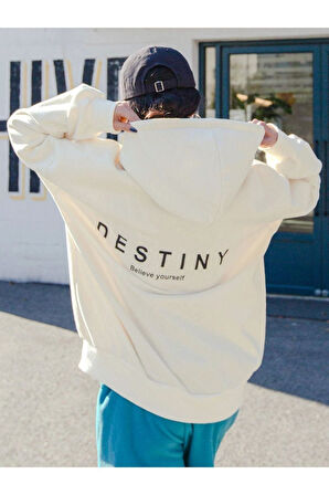 Unisex Destiny Baskılı Oversize Kapşonlu Sweatshirt