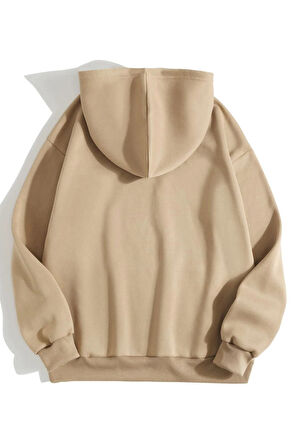 Unisex Kalp Baskılı Oversize Kapüşonlu Sweatshirt