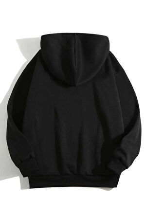 Unisex Kalp Baskılı Oversize Kapüşonlu Sweatshirt