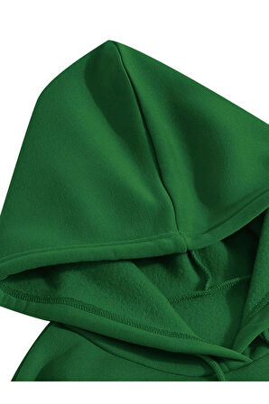 Unisex Kalp Baskılı Oversize Kapüşonlu Sweatshirt