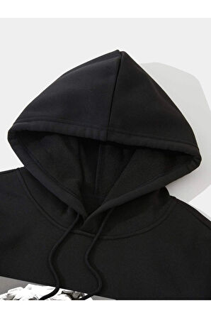 Unisex Heykel Baskılı Oversize Kapşonlu Sweatshirt