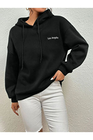 Unisex Los Angeles Baskılı Oversize Kapşonlu Sweatshirt