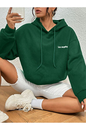 Unisex Los Angeles Baskılı Oversize Kapşonlu Sweatshirt
