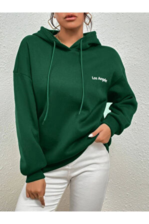 Unisex Los Angeles Baskılı Oversize Kapşonlu Sweatshirt