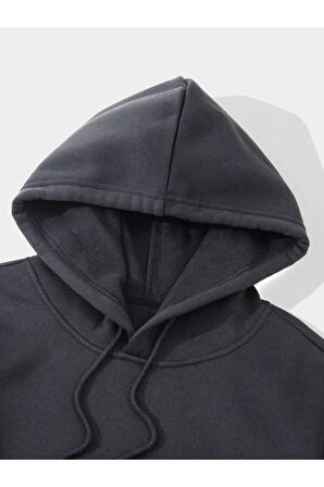Unisex Füme Sırt Yazı Baskılı Oversize Kapşonlu Sweatshirt