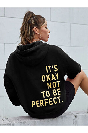 Unisex Its Okey Baskılı Oversize Kapüşonlu Sweatshirt