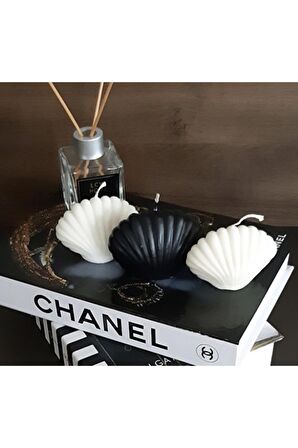 3lü Kokulu Siyah Beyaz Istiridye Modeli Mum Seti