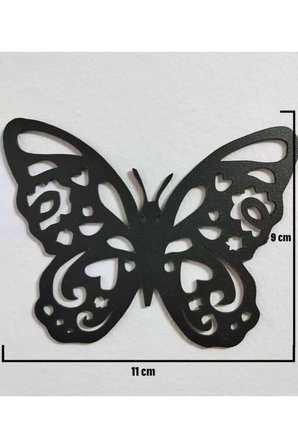 Dekoratif Metal Kelebek Duvar Süsü | 3'lü Set Siyah Metal 11 x 7 Doğa