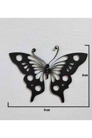 Dekoratif Metal Kelebek Duvar Süsü | 3'lü Set Siyah Metal 11 x 7 Doğa