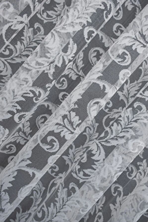 Klasik Şal Desen Kırık Beyaz Renk Desen Tasarım 1e3 Kat Pileli Tül Perde