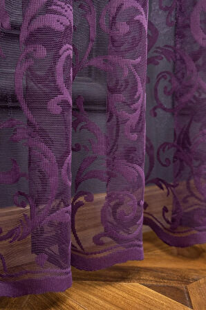 Klasik Şal Desen Mor Renk Desen Tasarım 1e3 Kat Pileli Tül Perde