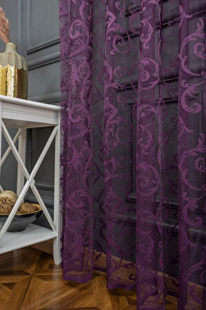 Klasik Şal Desen Mor Renk Desen Tasarım 1e3 Kat Pileli Tül Perde