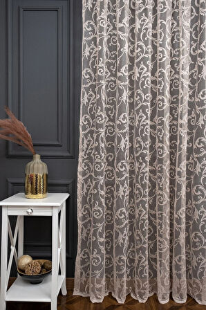 Klasik Şal Desen Vizon Bej Açık Kahve Renk 1e3 Kat Pileli Tül Perde