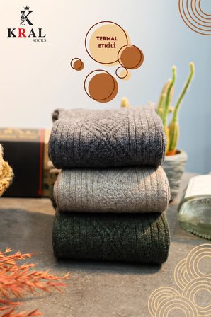 Erkek Koyun Yünlü Lambswool Kışlık 3'lü Kutulu Dikişsiz Çorap