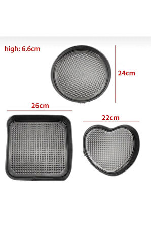 3 Parça Metal Kelepçeli Pasta Kek Kalıbı Seti Kalp Yuvarlak Kare