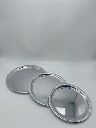 Üçlü Nakış Tepsi 31-34-30 cm Boyutlarında - Sunum Tepsisi 3 ADET 3 Farklı Boy Krom Paslanmaz