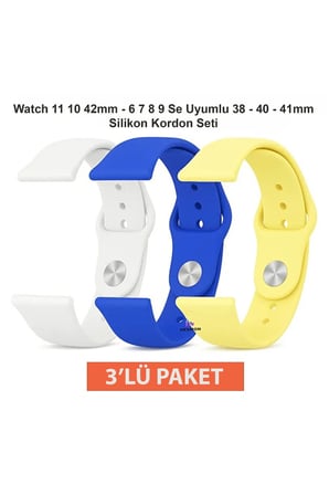 Apple Watch 11 10 9 8 7 6 SE Ultra Uyumlu 44 45 46 49mm Silikon Kordon Seti 3’lü Paket Saat Kayışı