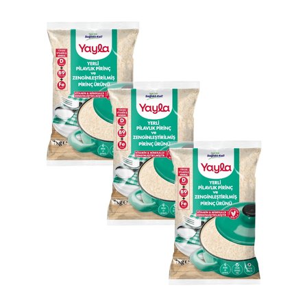 Yayla Yerli Pilavlık Pirinç ve Zenginleştirilmiş Pirinç Ürünü (D+B9+Fe) 1 kg x3