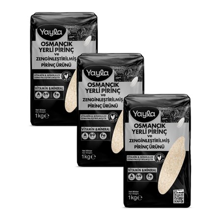 Yayla Osmancık Yerli Pirinç ve Zenginleştirilmiş Pirinç Ürünü (A+B9+Fe) 1 kg x3