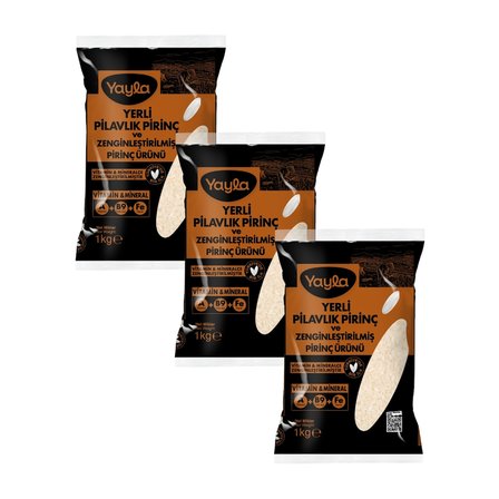 Yayla Yerli Pilavlık Pirinç ve Zenginleştirilmiş Pirinç Ürünü (A+B9+Fe) 1 kg x3