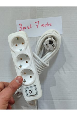 KLC 3'lü Grup Priz - (7 METRE) Anahtarlı Seyyar Topraklı Ara Kablolu Uzatma Kablolusu Üçlü Piriz.