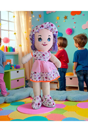 3lü Set Mor-Sarı-Pembe Bez Bebek Peluş Oyuncak Hediyelik Oyuncak Bebek 50cm Bez Bebekler