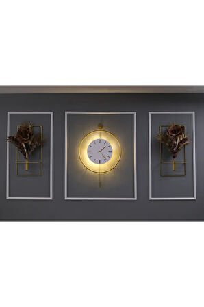 Büyük Boy 5'li Gold Kristal Elegante Set (kablo Gerektirmeyen Seri )- Modern Duvar Saati