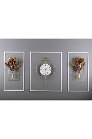 Büyük Boy 5'li Gold Kristal Elegante Set (kablo Gerektirmeyen Seri )- Modern Duvar Saati