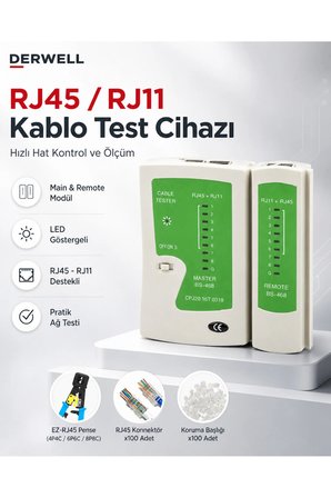 3lü Ethernet Bakım Kiti EZ RJ45 Delikli Geçmeli Konnektör Sıkma Pensesi 100lü Paket Kablo Test Ölçüm Cihazı Cat6 Cat5e UTP İnternet Ağ Kablosu Çakma Pensesi Profesyonel Sonlandırma Seti