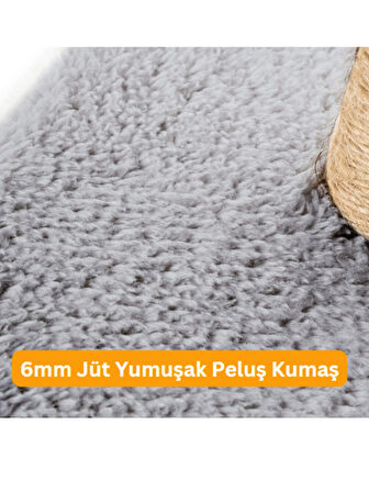 Beylini 3lü Kedi Tırmalama Tahtası Peluş Kumaş Demonte 84 cm Yükseklik 3 Adımlı Zıplama Oyunu Gri