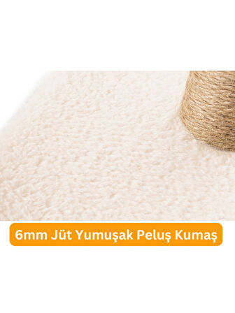 Beylini 3lü Kedi Tırmalama Tahtası Peluş Kumaş Demonte 84 cm Yükseklik 3 Adımlı Zıplama Oyunu Krem