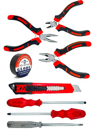 Moonshop 3 Lü Mini Pense Yan Keski Kargaburnu Set+3 Lü tornavida+Falçata+bant takım Seti.